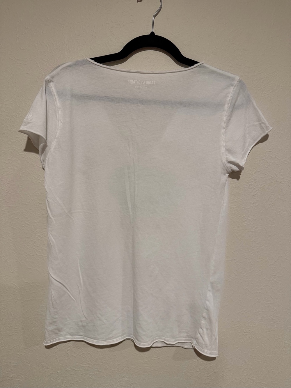 Zadig & Voltaire White V-Neck Tee with Gold & Silver Graphic - Picture 5 of 5